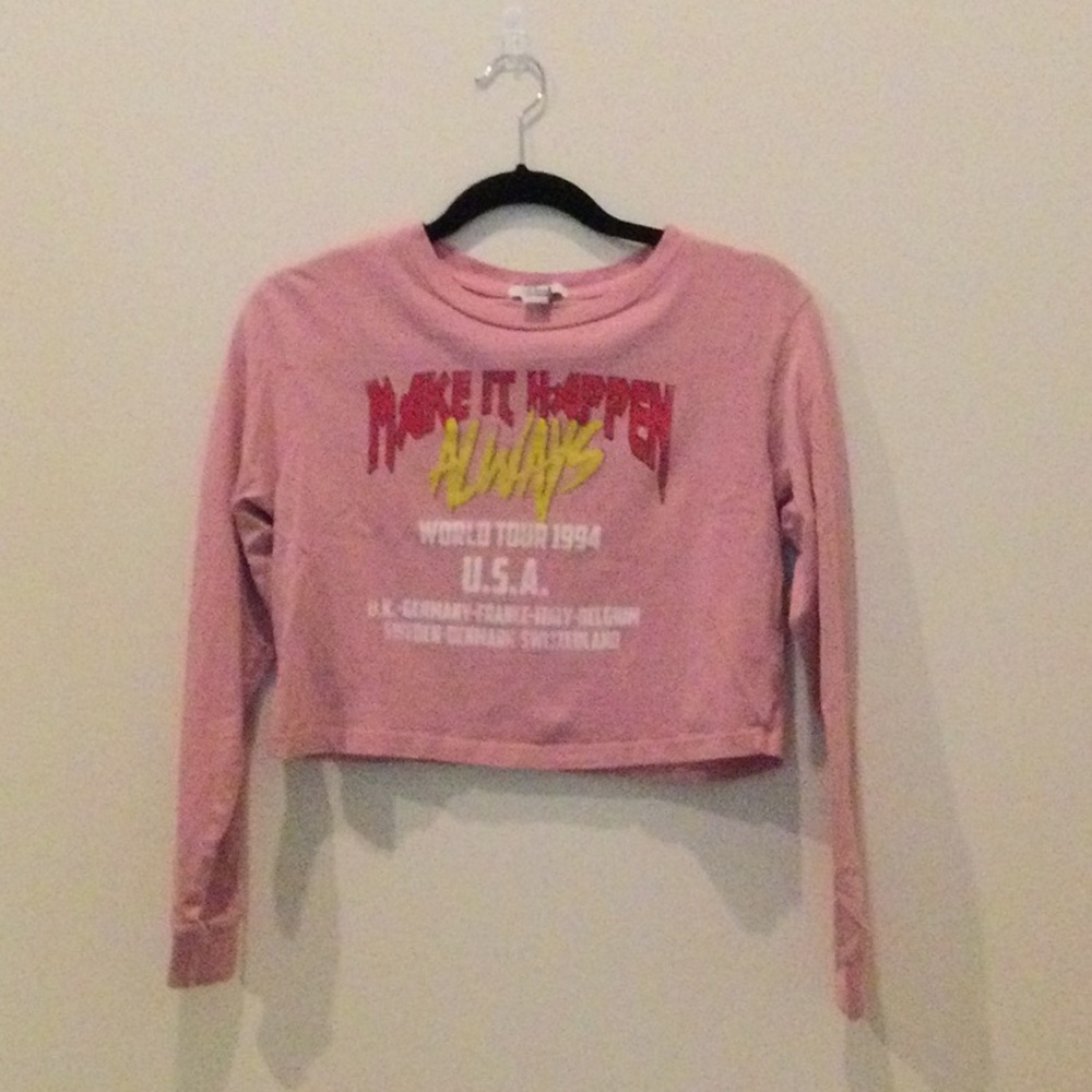 Pink Graphic Crop Long-Sleeve Top